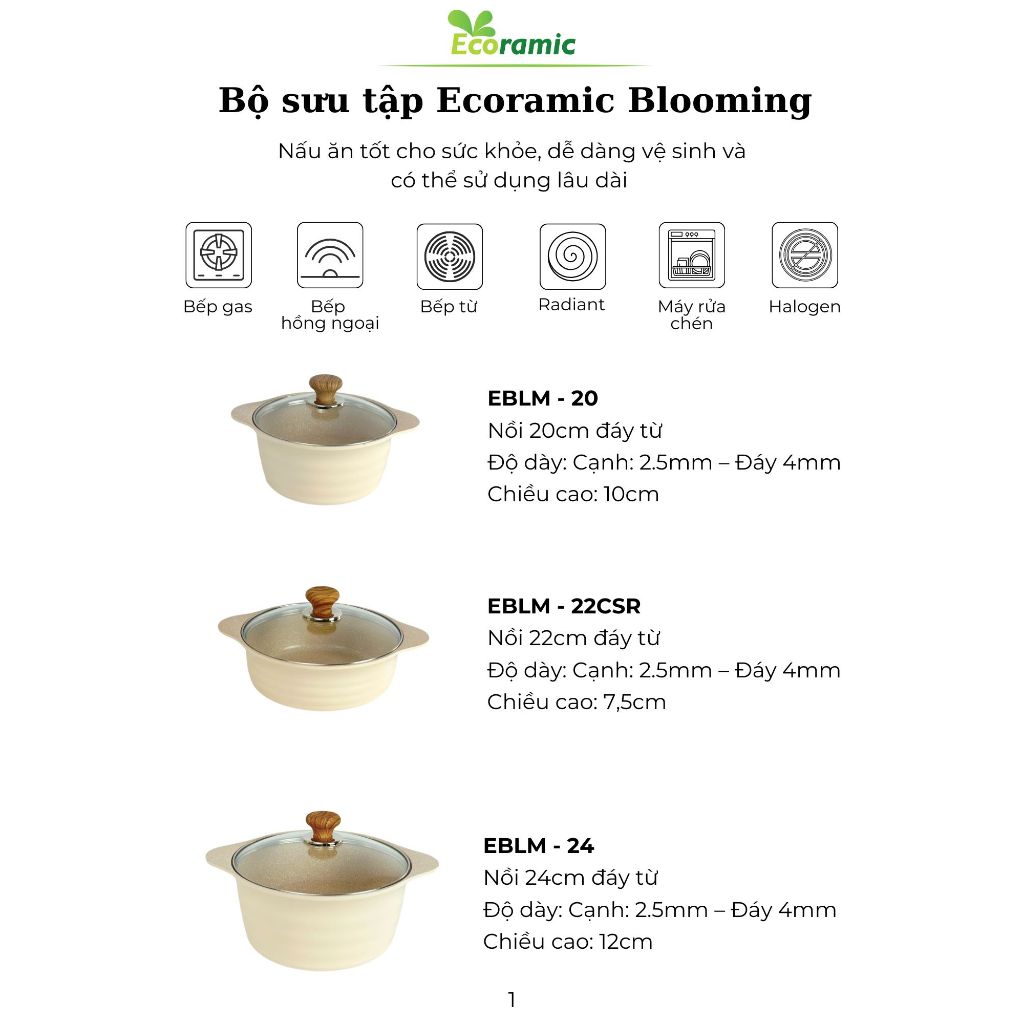 Ảnh Nồi Chống Dính Đáy Từ Cao Cấp Ecoramic Blooming, Quánh 18cm Nồi 20 22 24 26 28 cm 4