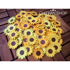 Hoa hướng dương 2 lớp cánh, hoa size 5cm làm từ giấy Mỹ thuật màu, hoa handmade