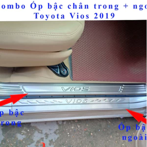 Bộ ốp bậc chân, nẹp bước cửa trong + ngoài xe Toyota Vios 2014- 2017, 2019 - 2023 chất liệu inox
