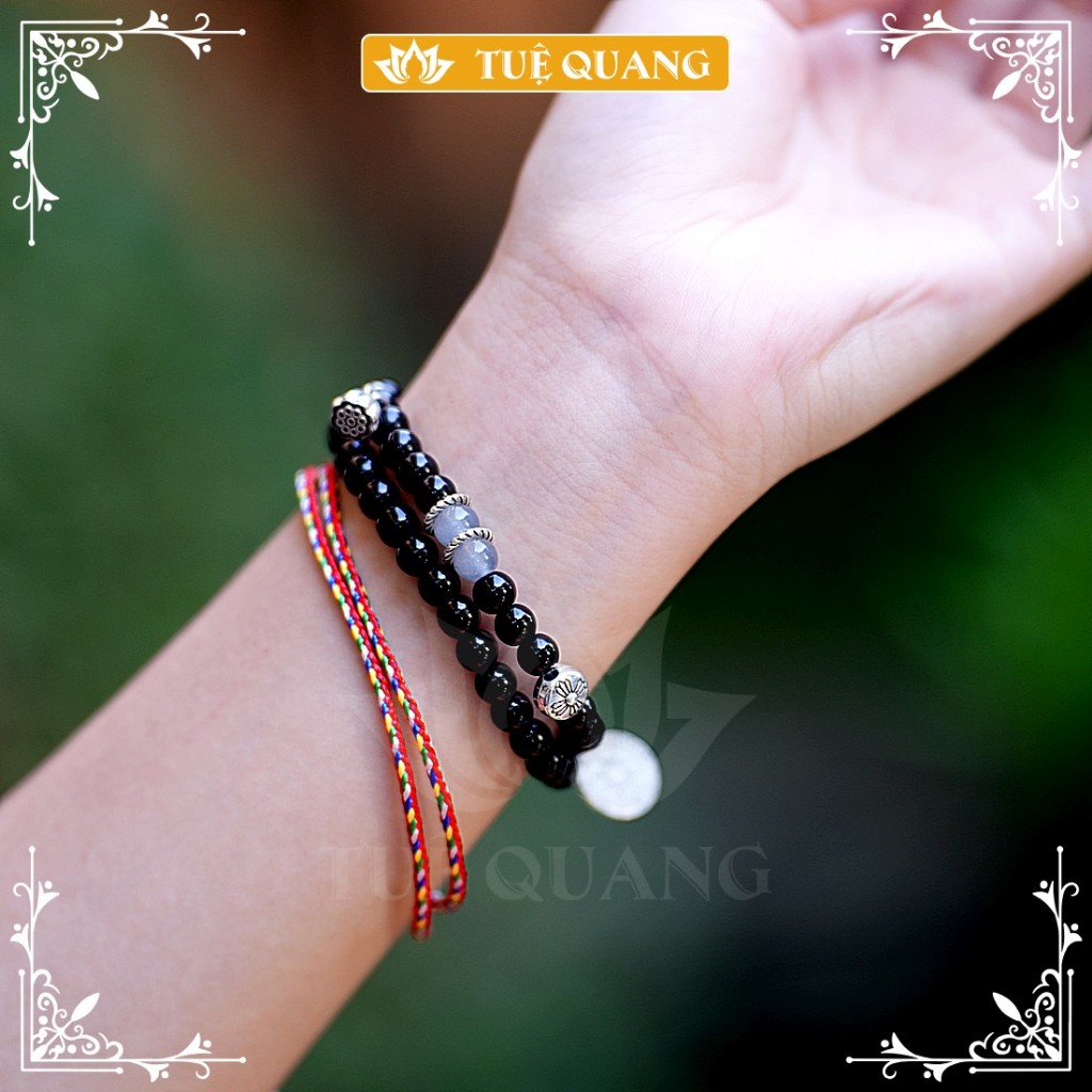 Vòng Tay Hai Lớp Huyền Vũ –  Đá Màu Đen