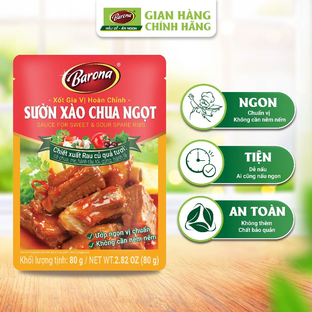 Ảnh Gia Vị Sườn Xào Chua Ngọt Barona 80g ướp ngon chuẩn vị không cần nêm nếm 1