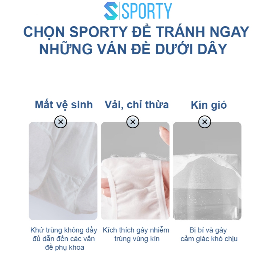 Quần lót nữ SPORTY 100% cotton dùng 1 lần, 2 lớp đáy an toàn, dùng đi du lịch, đi sinh, học quân sự
