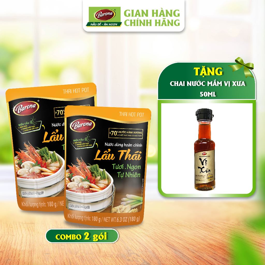 Ảnh Combo 2 gói Nước Dùng Lẩu Thái Barona 180g [Tặng 1 chai Nước Mắm Cao Cấp Vị Xưa 40 độ đạm 50ml] 1