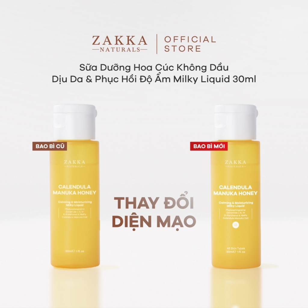 [MẪU MÃ MỚI] Sữa Dưỡng Dịu Da & Hỗ Trợ Phục Hồi Độ Ẩm Zakka Naturals Calendula Manuka Honey Milky Liquid 30ml