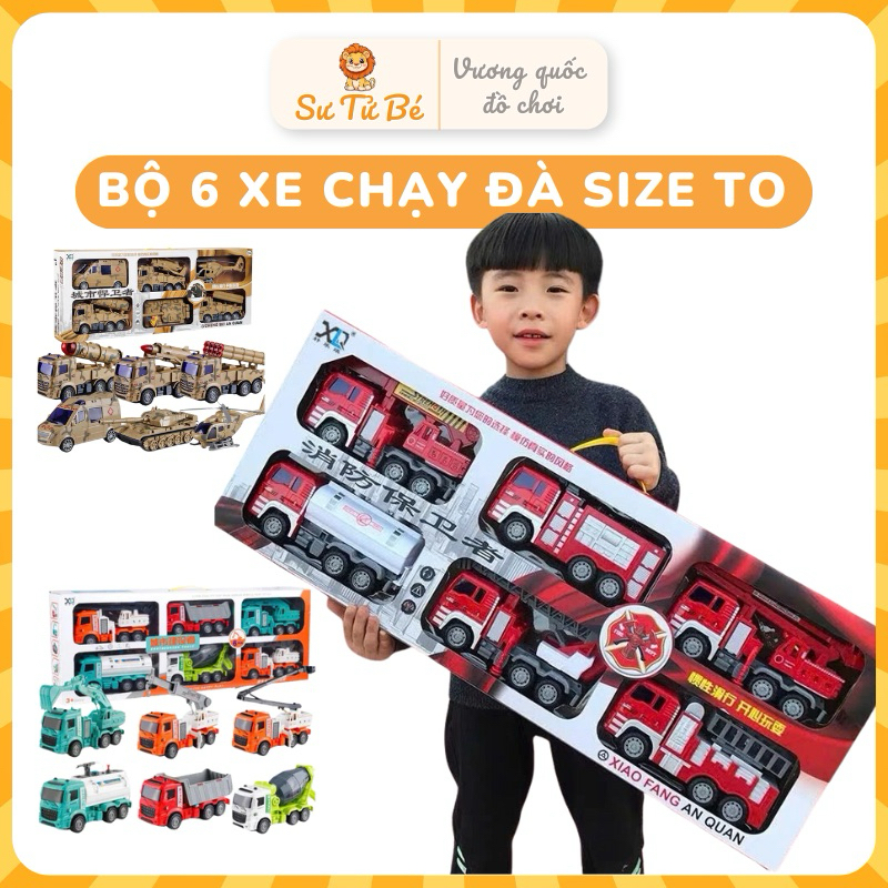 Bộ 6 Xe Đồ Chơi Size To Cho Bé, Xe Ô Tô Cho Bé, Xe Công Trình, Cứu Hoả ...