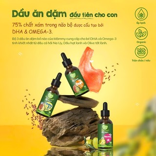 Combo 3 Dầu Ăn Dặm Bổ Não Mămmy: Dầu Olive, Dầu Cá Hồi, Dầu Hạt Lanh Bổ Não, Chai/30ml - Lucie's Mom
