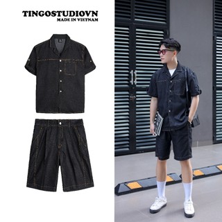 Set bộ Denim quần Short và áo sơ mi jean nam form rộng TINGO, thích hợp mặc đi chơi,nhẹ nhàng thoáng mát 034