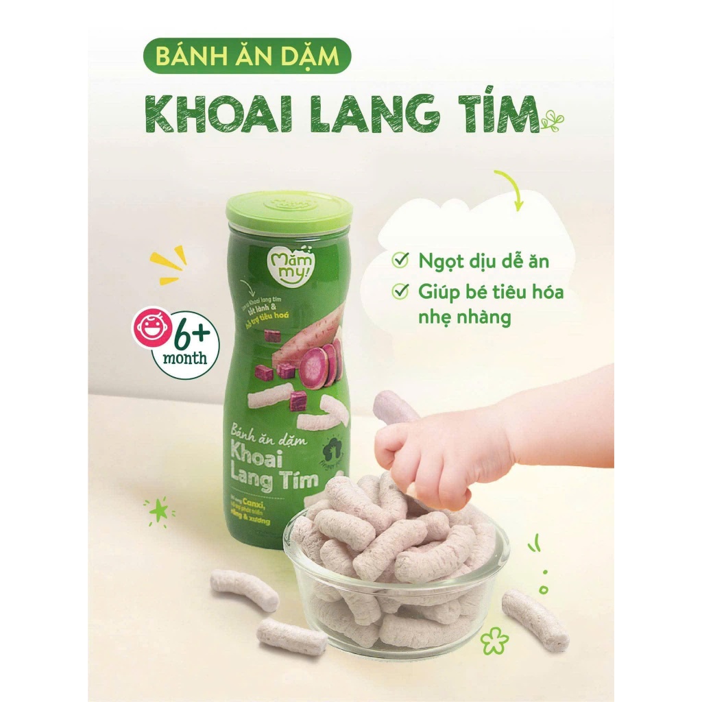 Bánh ăn dặm hũ Mămmy vị trái cây và rau củ giúp hỗ trợ tiêu hoá cho bé 6 tháng tuổi