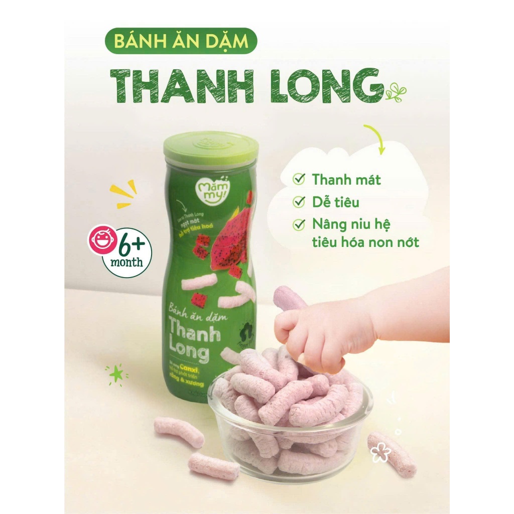 Bánh ăn dặm hũ Mămmy vị trái cây và rau củ giúp hỗ trợ tiêu hoá cho bé 6 tháng tuổi
