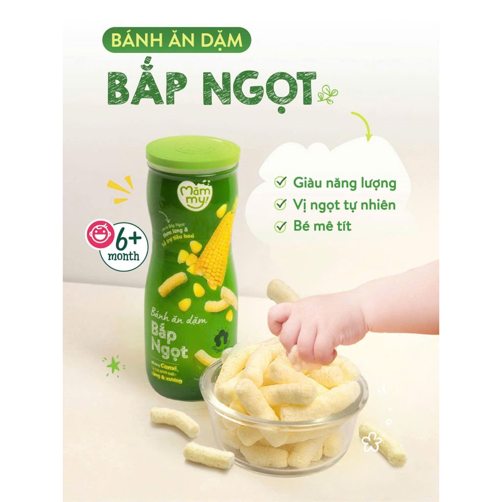 Bánh ăn dặm hũ Mămmy vị trái cây và rau củ giúp hỗ trợ tiêu hoá cho bé 6 tháng tuổi