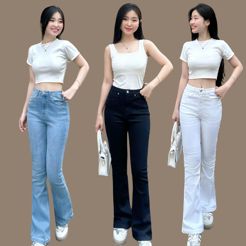 Ảnh TTTHAO - Quần jean nữ dáng loe dài 96cm VNXK vải cotton co giãn cao cấp, dày dặn, mềm mịn S68 1