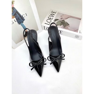 Sandal cao gót 7 phân mũi nhọn nơ nhỏ da bóng
