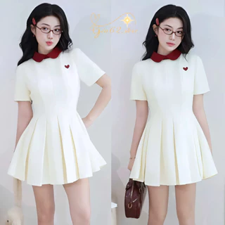 Váy nữ - Váy Polo Thêu Logo Trái Tim Cổ Cánh Sen Thiết Kế Chân Váy Xếp Ly Khoe Trọn Eo Gin22 G201