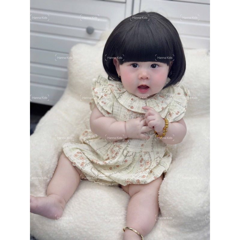Bodysuit bé gái tay bồng cổ tròn phối ren điệu đà, thoáng mát, dễ thương cho bé yêu Tiệm Nhà Bơ size 5-11kg