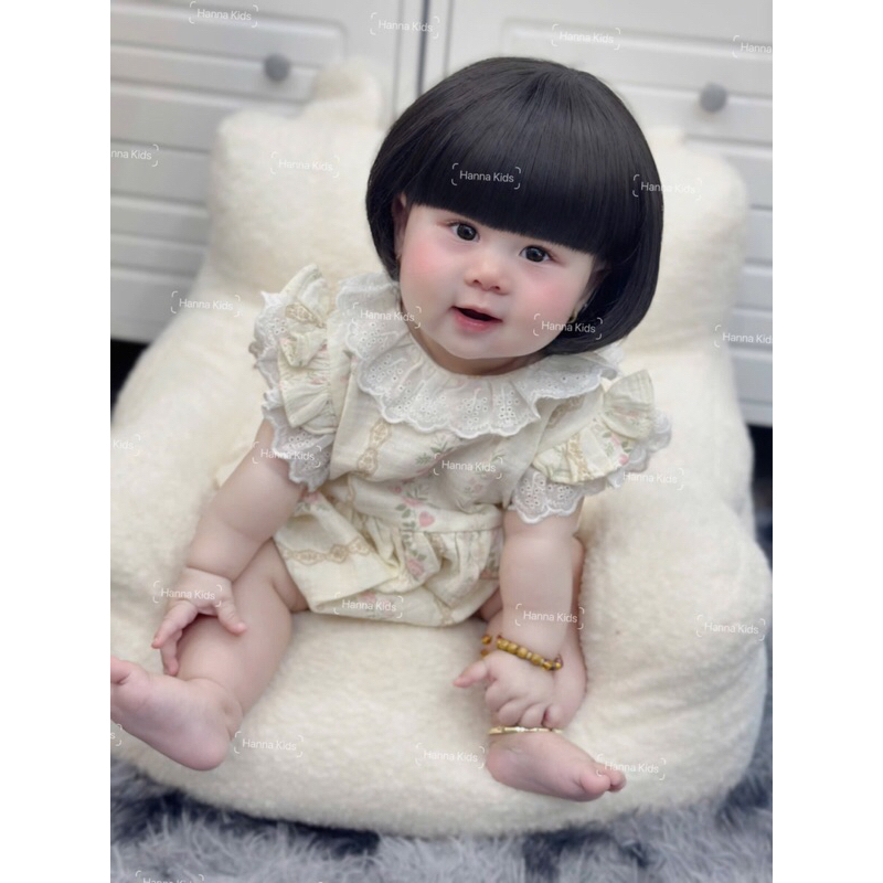 Bodysuit bé gái tay bồng cổ tròn phối ren điệu đà, thoáng mát, dễ thương cho bé yêu Tiệm Nhà Bơ size 5-11kg