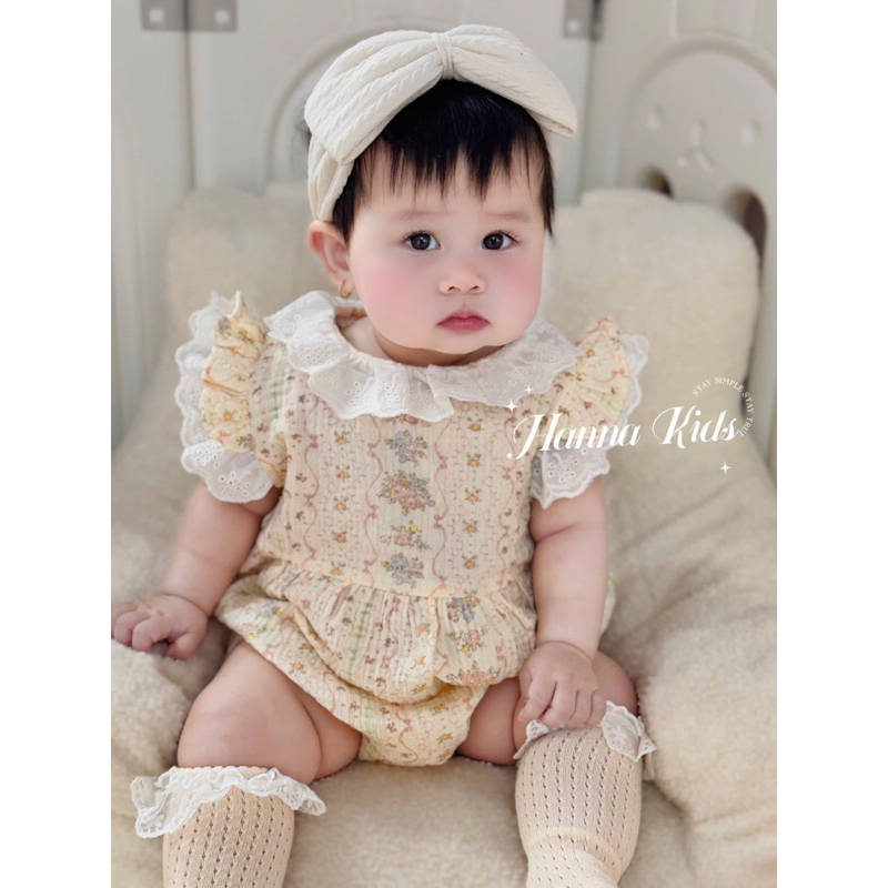 Bodysuit bé gái tay bồng cổ tròn phối ren điệu đà, thoáng mát, dễ thương cho bé yêu Tiệm Nhà Bơ size 5-11kg