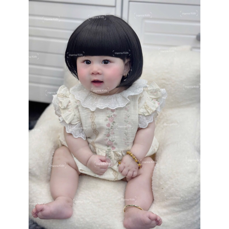 Bodysuit bé gái tay bồng cổ tròn phối ren điệu đà, thoáng mát, dễ thương cho bé yêu Tiệm Nhà Bơ size 5-11kg