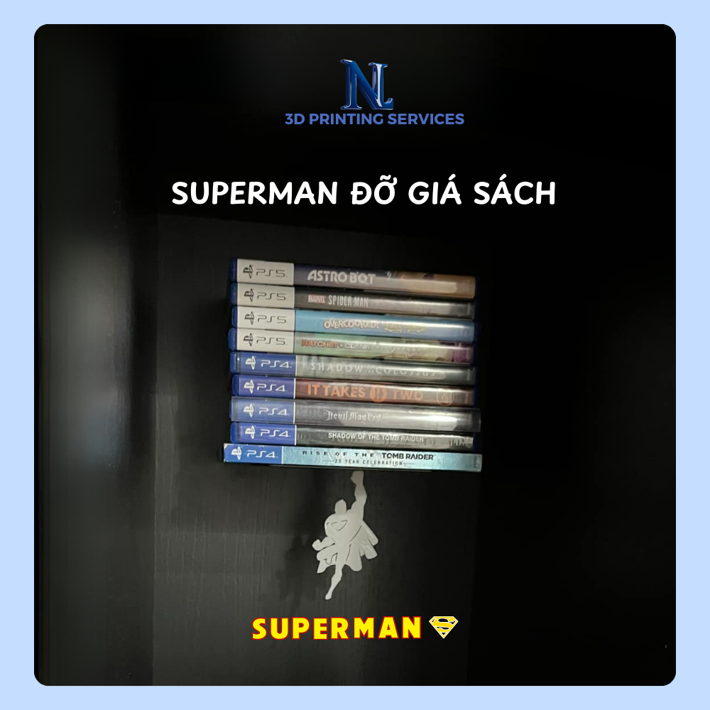 Mô hình Superman siêu nhân trang trí giá đỡ kệ sách  | NL3D