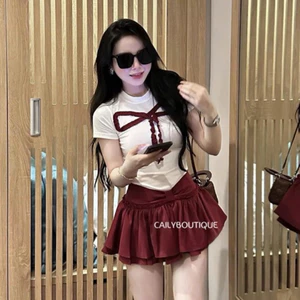 “Ebeth Set” Set áo croptop cổ tròn cộc tay đính nơ kèm chân váy bồng xoè tầng nơ eo tiểu thư sang chảnh | MIU.STUDIO