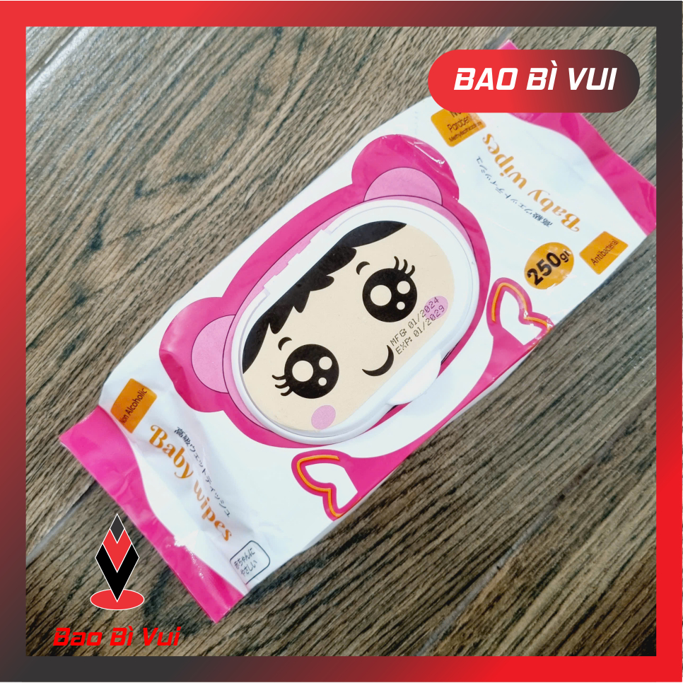 ( Combo 5 bịch) Khăn ướt cao cấp - BAO BÌ VUI - Khăn ướt con gấu