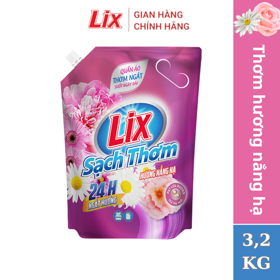 Ảnh Nước giặt Lix sạch thơm hương nắng hạ 3.2kg TÚI N7303 và N7302 chứa hạt lưu hương thơm hơn - Lixco Việt Nam 3