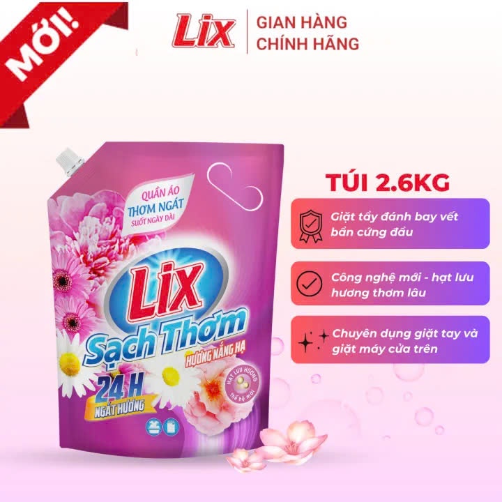 Ảnh Nước giặt Lix sạch thơm hương nắng hạ 3.2kg TÚI N7303 và N7302 chứa hạt lưu hương thơm hơn - Lixco Việt Nam 2
