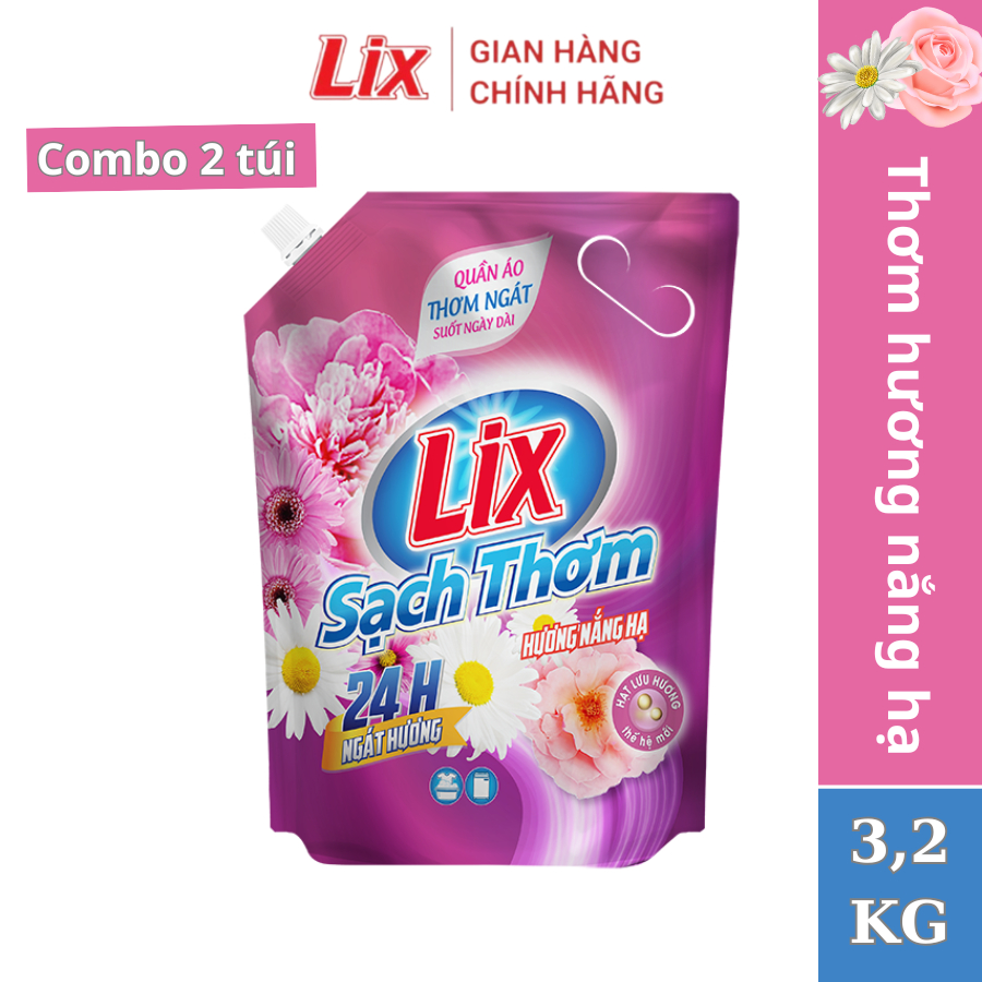 Ảnh Combo 2 túi nước giặt Lix sạch thơm hương nắng hạ 3.2kg 2C-N7303 chứa hạt lưu hương thơm hơn Lixco Việt Nam 2