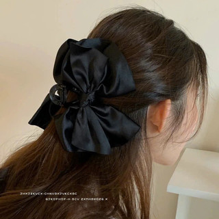 Kẹp tóc nơ vải satin đen nơ to kẹp tóc hình cá mập dành cho nữ
