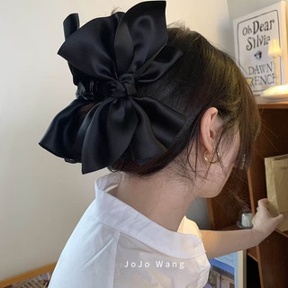 Kẹp tóc nơ vải satin đen nơ to kẹp tóc hình cá mập dành cho nữ