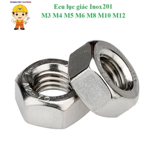 50 cái đai ốc M3-M12 Ecu lục giác inox201 M3-M12