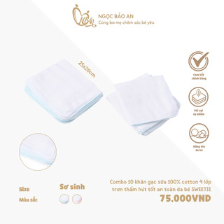M&B (25 x 28cm) Set 10 khăn gạc sữa sơ sinh 4 lớp chất cotton mềm mại, thấm hút tốt dành cho bé, khăn tắm sơ sinh 4 lớp