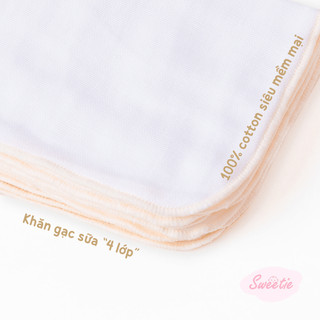 M&B (25 x 28cm) Set 10 khăn gạc sữa sơ sinh 4 lớp chất cotton mềm mại, thấm hút tốt dành cho bé, khăn tắm sơ sinh 4 lớp