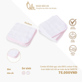 M&B (25 x 28cm) Set 10 khăn gạc sữa sơ sinh 4 lớp chất cotton mềm mại, thấm hút tốt dành cho bé, khăn tắm sơ sinh 4 lớp