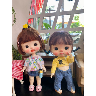 Set áo trễ vai hoa kèm váy jean size dian mập,cừu bé(size khác vui lòng ib shop)