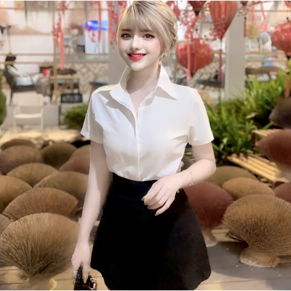 Áo Sơ Mi Nữ Công Sở Bigsize ESHOP - Áo Sơ Mi Tay Ngắn Chất Lụa Cổ Polo MS4020 Dấu Khuy Cúc