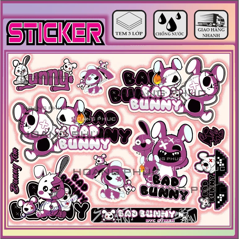 Sticker hình bunny cute dán trang trí xe máy,xe điện,mũ bảo hiểm,hộp ...