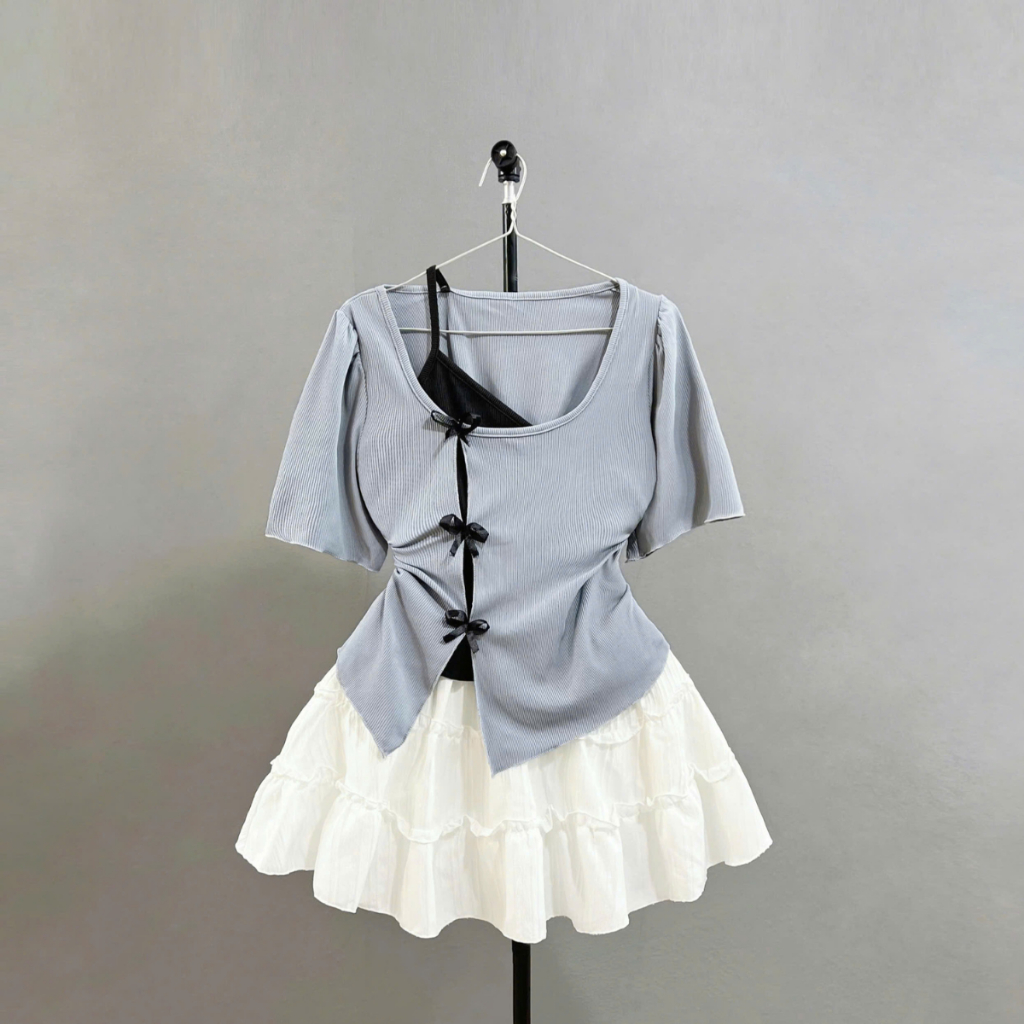 Set Đồ Bigsize Nữ Áo Thun Kiểu + Chân Váy Xòe Lên Phom Xinh Xắn Dễ Thương SET978