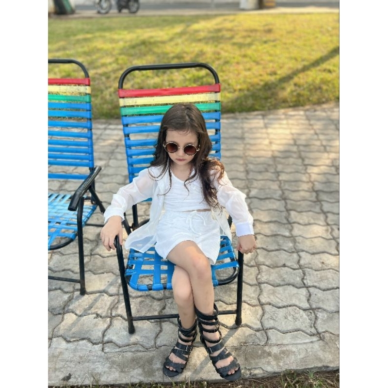 Sét sơ mi bé gái 3 món áo croptop chân váy ngắn size mẹ bé 12-56kg