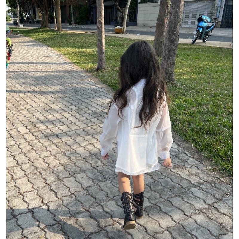Sét sơ mi bé gái 3 món áo croptop chân váy ngắn size mẹ bé 12-56kg