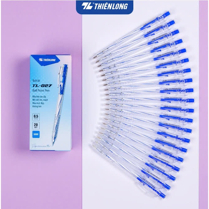 [ HỘP 20 CÂY ] Bút bi Thiên Long TL-027 TL027 TL 027 mực XANH.