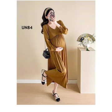 SALE / Đầm bầu mùa hè, váy bầu voan xếp ly, váy bầu đi biển chất voan tơ cao cấp UN84