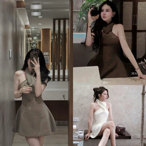 Váy Thiết Kế Xoắn Cổ 3 Màu Sang Chảnh Kèm Quần Đùi Rời