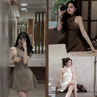 [V1.937] Váy Thiết Kế Xoắn Cổ 3 Màu Sang Chảnh Kèm Quần Đùi Rời