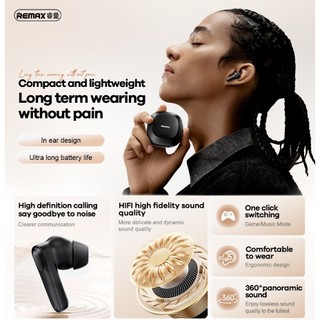 Tai nghe Bluetooth TWS Remax Cozybuds W38 V5.4, pin dùng 4H (Đen)