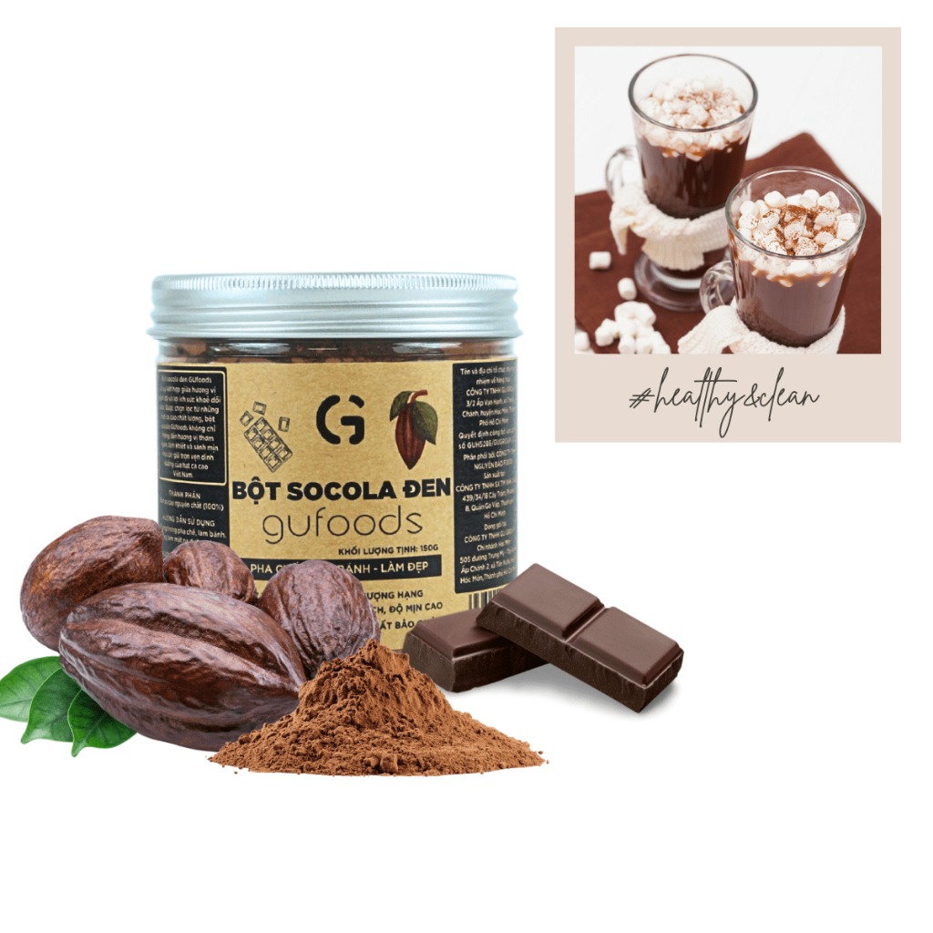 Ảnh Bột socola đen nguyên chất GUfoods - 100% bột cacao, Giàu chất chống oxy hóa, Eat clean, Healthy, Làm đẹp (hũ 150g) 1
