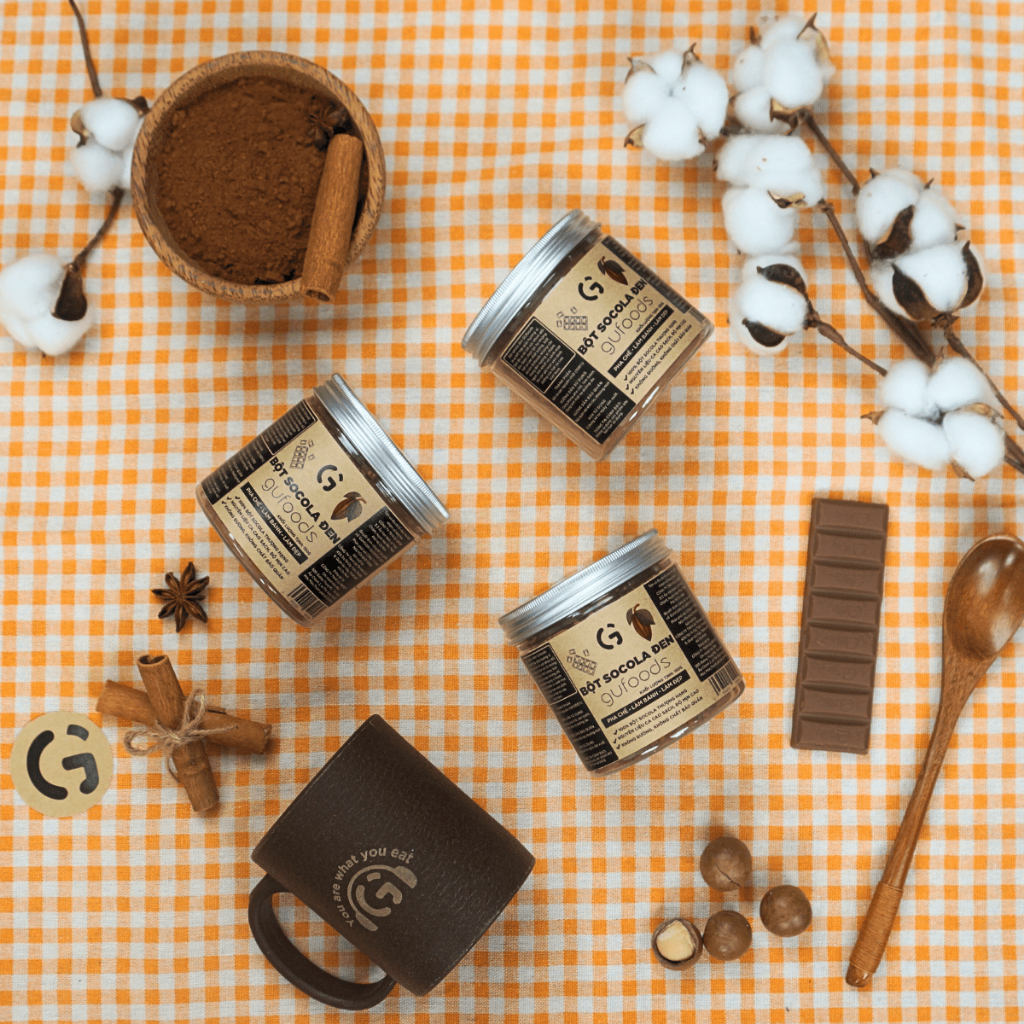 Ảnh Bột socola đen nguyên chất GUfoods - 100% bột cacao, Giàu chất chống oxy hóa, Eat clean, Healthy, Làm đẹp (hũ 150g) 2