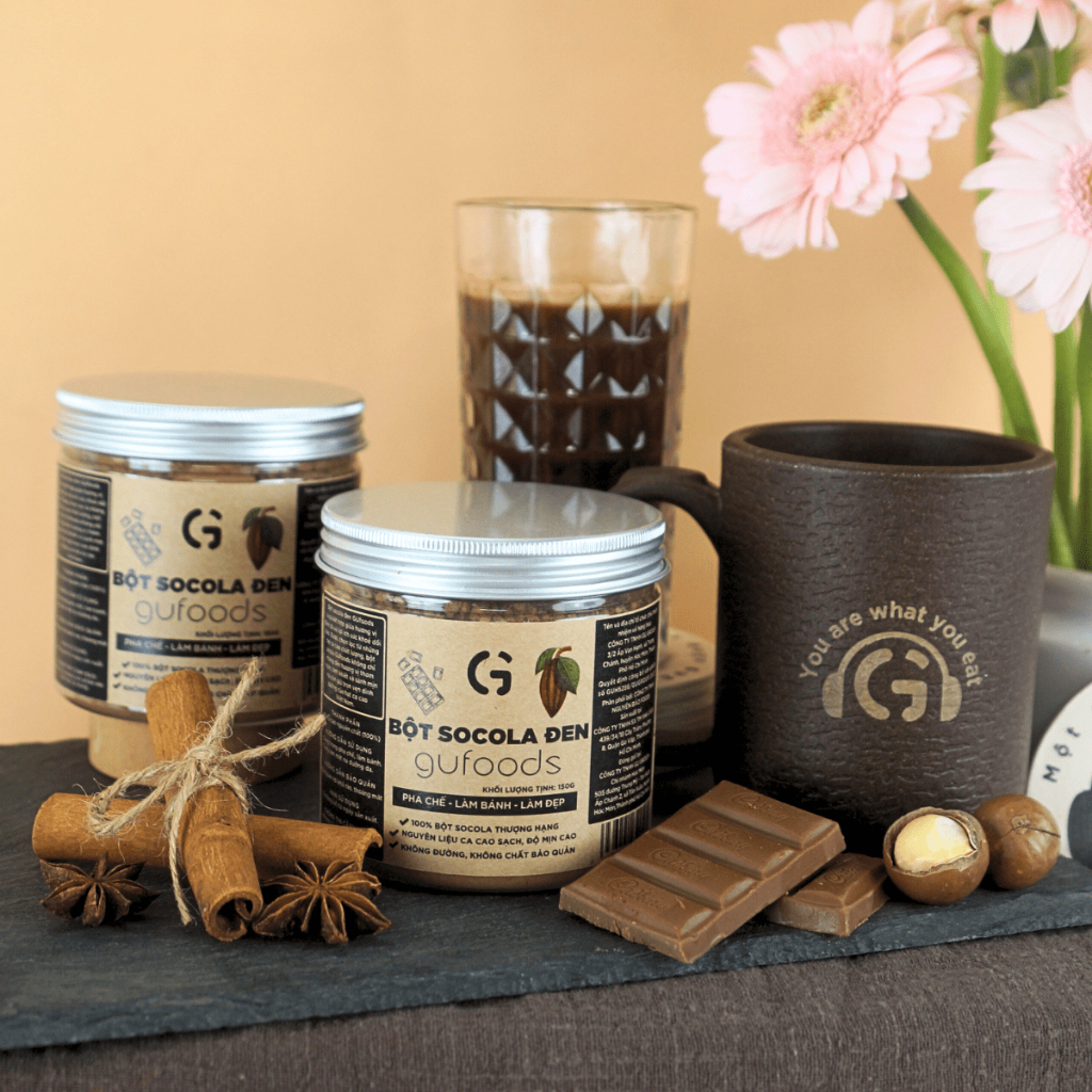 Ảnh Bột socola đen nguyên chất GUfoods - 100% bột cacao, Giàu chất chống oxy hóa, Eat clean, Healthy, Làm đẹp (hũ 150g) 4