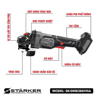 {Tặng đá cắt} Thân máy mài pin STARKER STK100,chống sốc đá,chống khởi động lại. động cơ không chổi than, 3 cấp độ