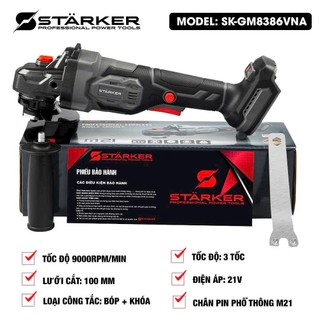 {Tặng đá cắt} Thân máy mài pin STARKER STK100,chống sốc đá,chống khởi động lại. động cơ không chổi than, 3 cấp độ