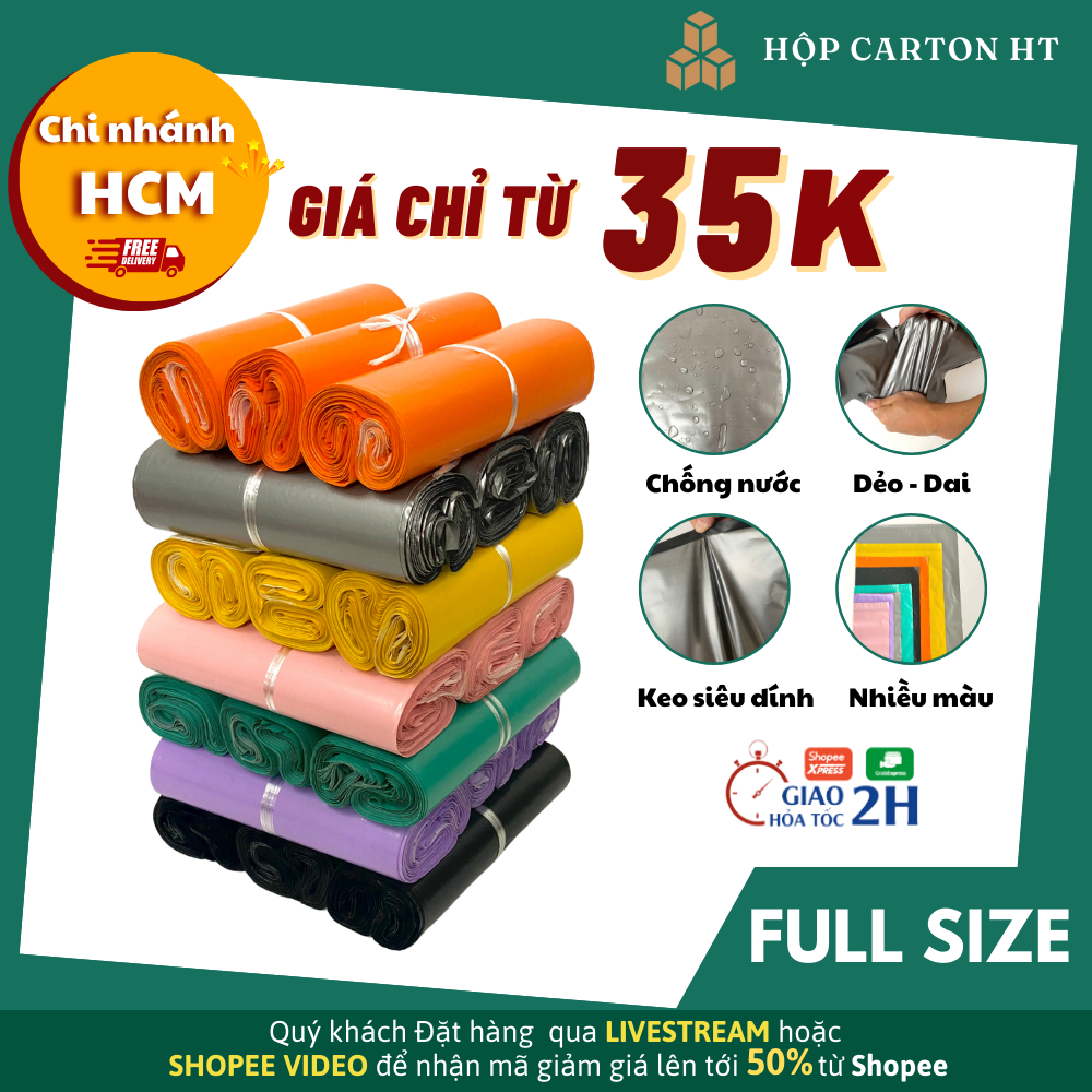 [1KG] Túi niêm phong đóng hàng, gói hàng đủ size đủ màu siêu dai, bền giá rẻ - Hộp carton HT HCM